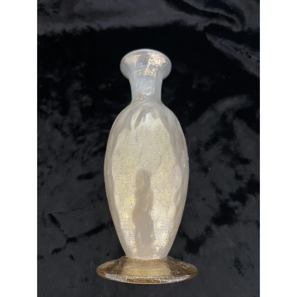 MCM Murano Glass Barovier Swirl Italian Gold Aventurine Fleck Opalescent 5” vase